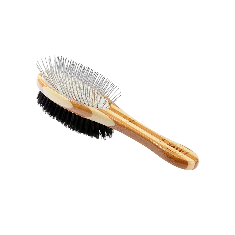 Bass Brushes Dual Sided Pet Brush | 100% Premium Natural Bristle & Alloy Pin | Pure Bamboo Handle