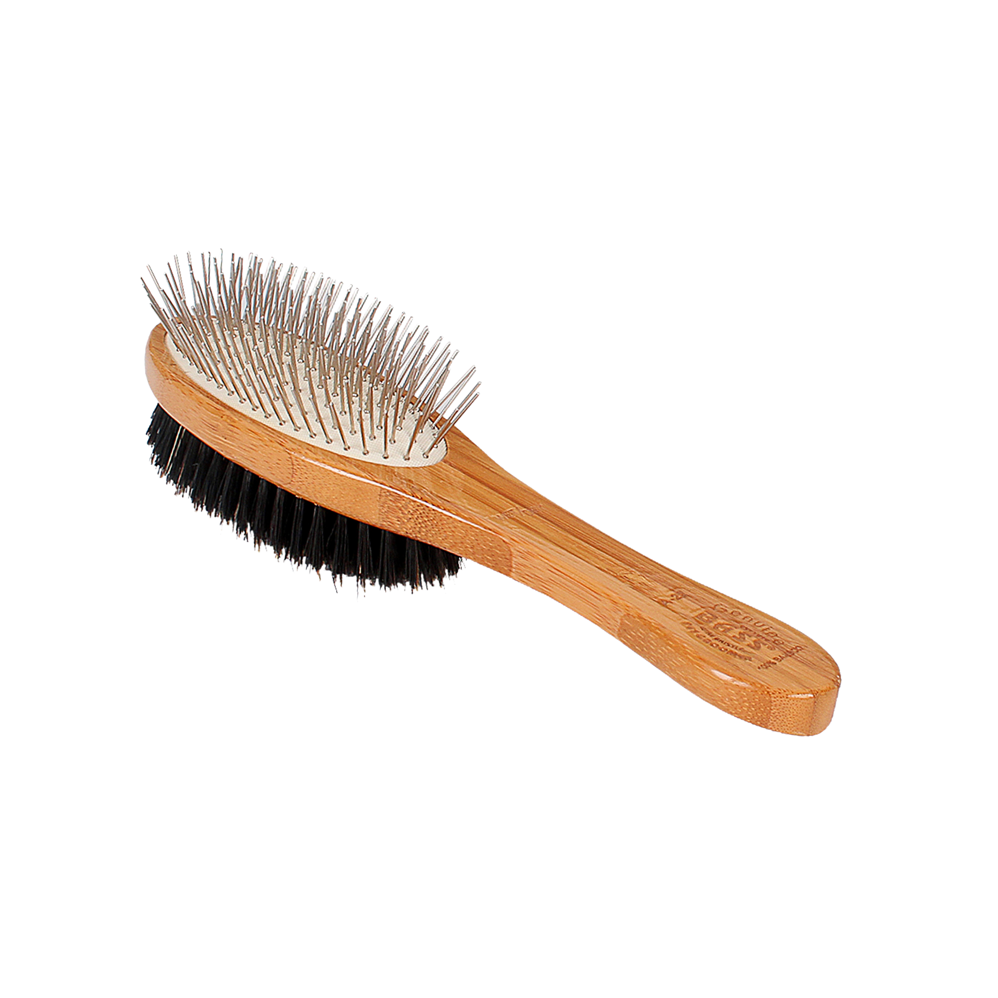 Bass Brushes Dual Sided Pet Brush | 100% Premium Natural Bristle & Alloy Pin | Pure Bamboo Handle