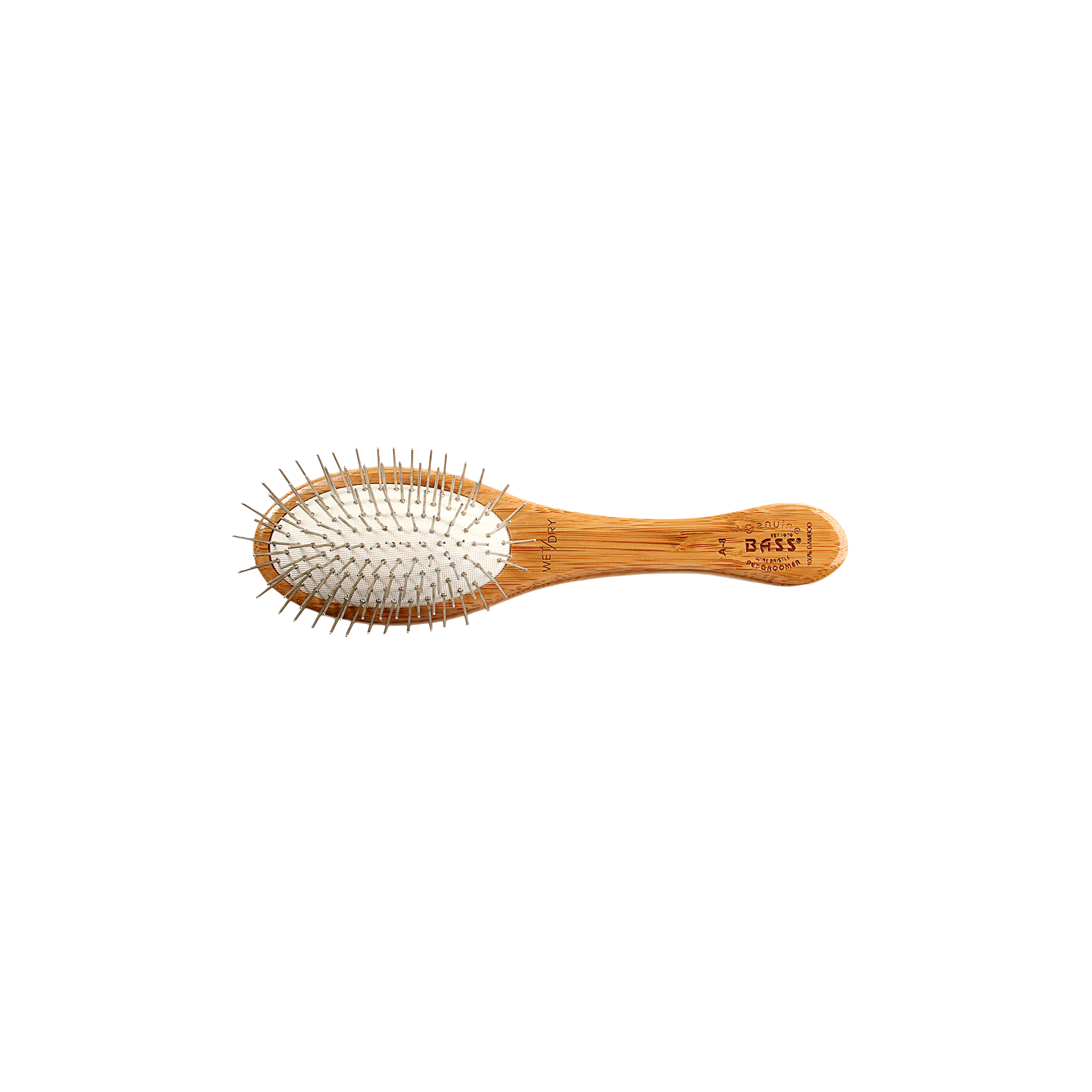 Bass Brushes Style & Detangle Pet Brush | 100% Premium Alloy Pin | Pure Bamboo Handle | Small Oval