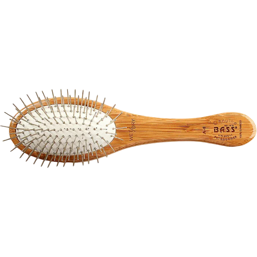 Bass Brushes Style & Detangle Pet Brush | 100% Premium Alloy Pin | Pure Bamboo Handle | Small Oval