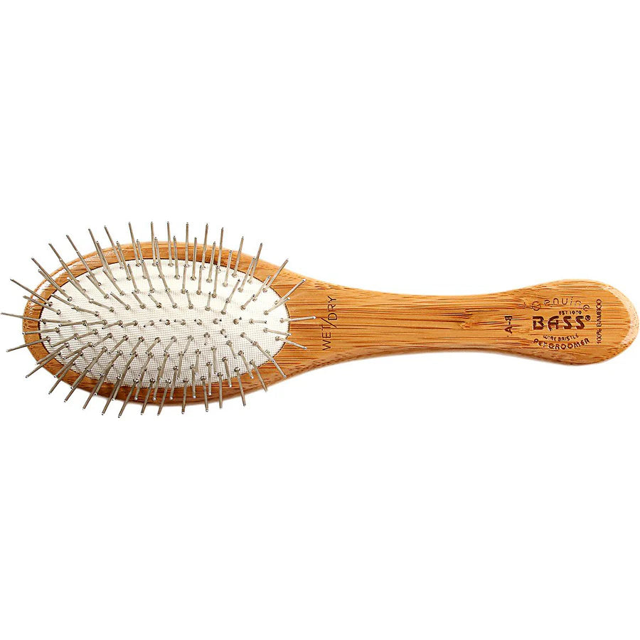Bass Brushes Style & Detangle Pet Brush | 100% Premium Alloy Pin | Pure Bamboo Handle | Small Oval