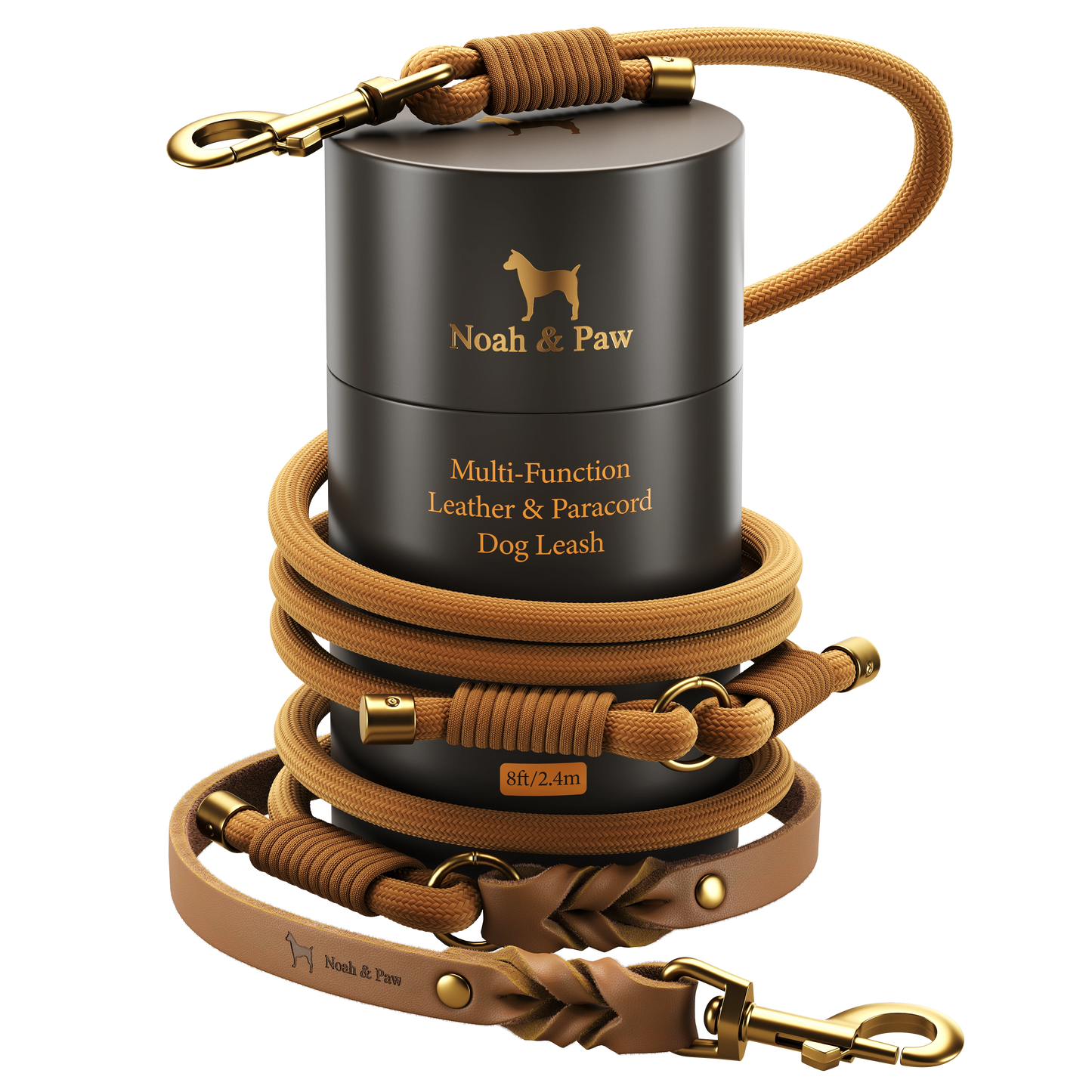 6-in-1 Oil-Waxed Leather and Paracord Dog Leash