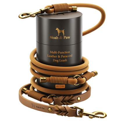 6-in-1 Oil-Waxed Leather and Paracord Dog Leash