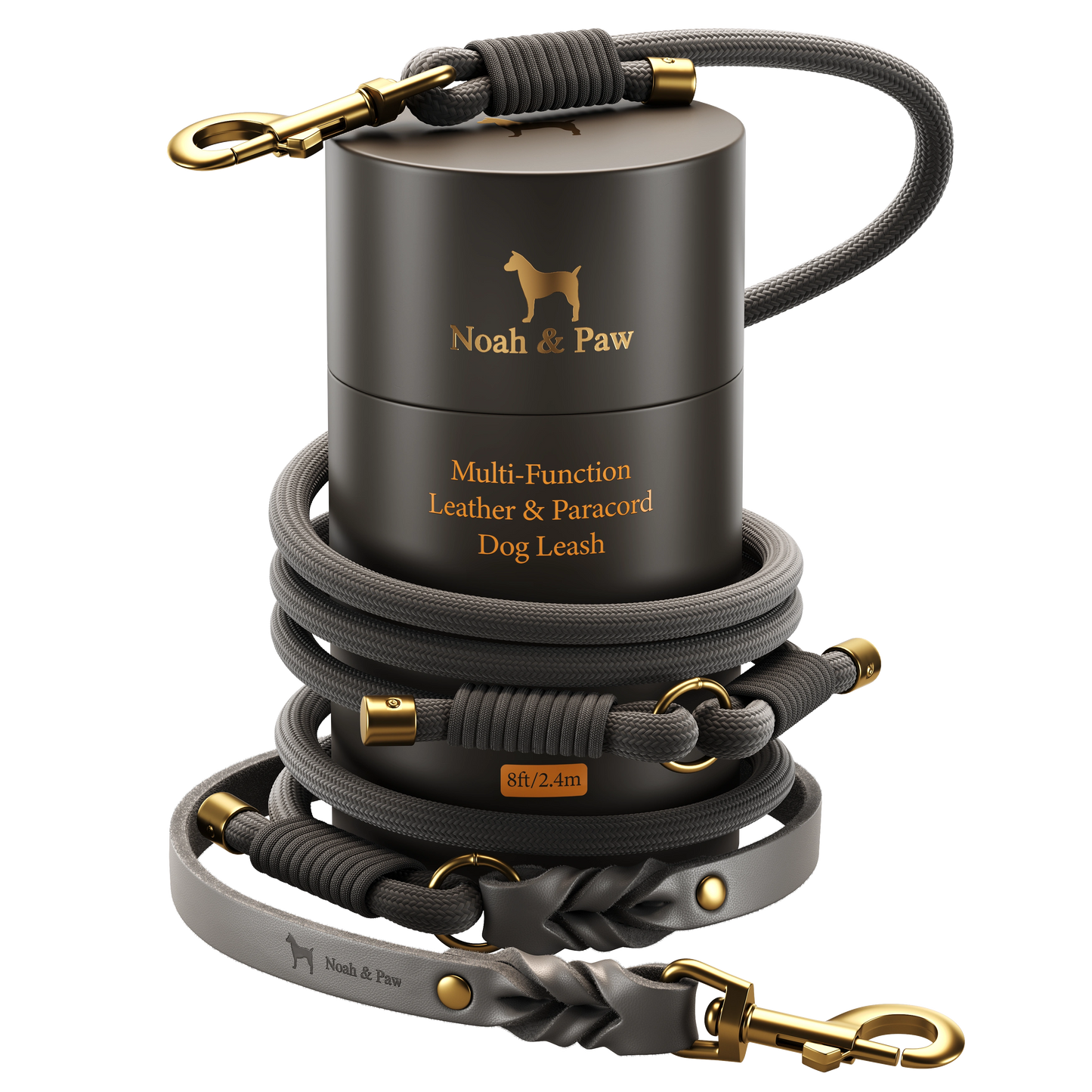 6-in-1 Oil-Waxed Leather and Paracord Dog Leash