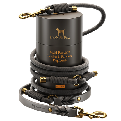 6-in-1 Oil-Waxed Leather and Paracord Dog Leash