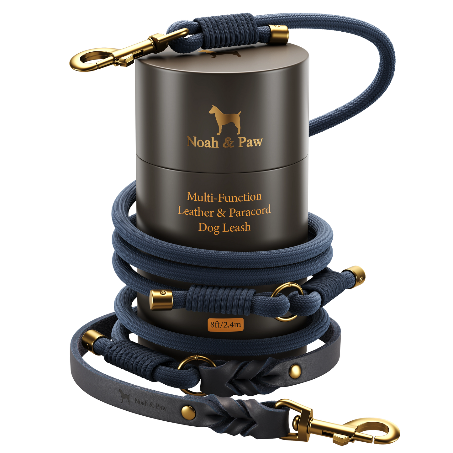 6-in-1 Oil-Waxed Leather and Paracord Dog Leash