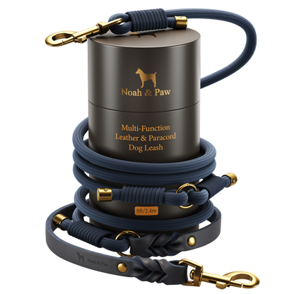 6-in-1 Oil-Waxed Leather and Paracord Dog Leash