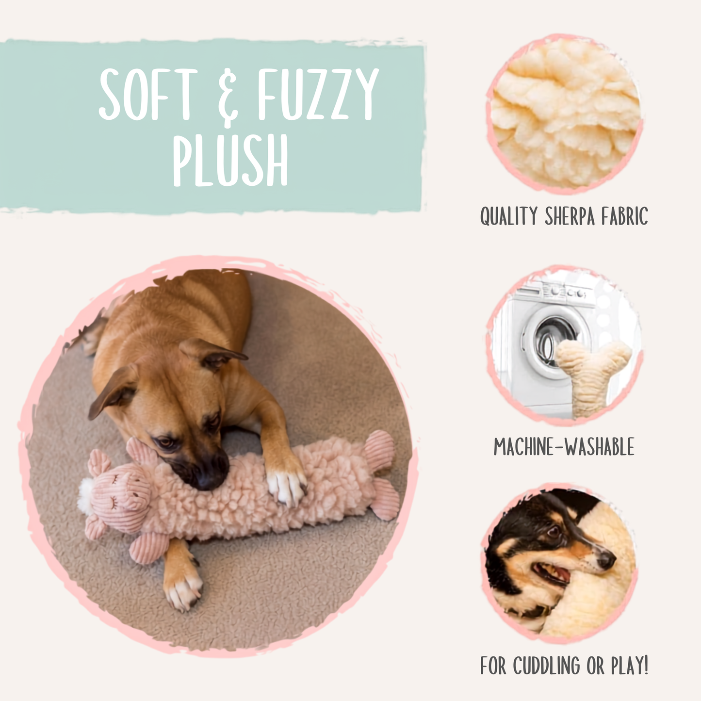 Penelope Pig Fluffer Long & Lovelie™ Durable Plush Dog Toy